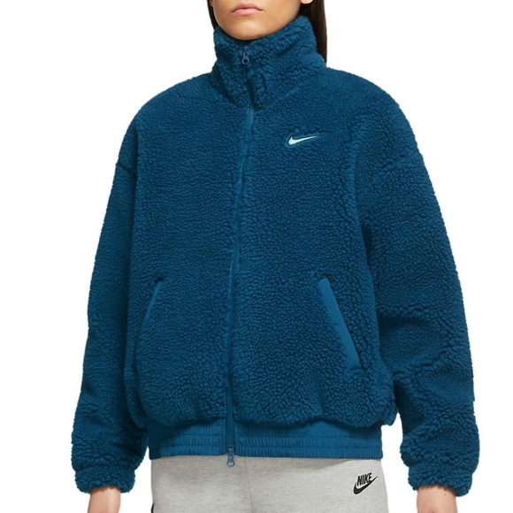Nike Women's Blue Sportswear Swoosh Plush Jacket - Picture 2 of 10